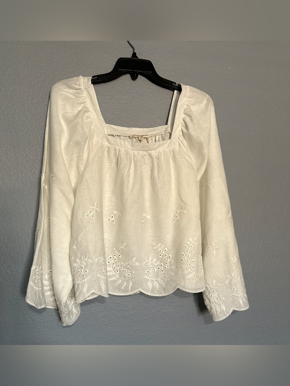 NWOT CHRISTIAN SIRIANO WHITE EYELET SQUARE-NECK PEASANT TOP